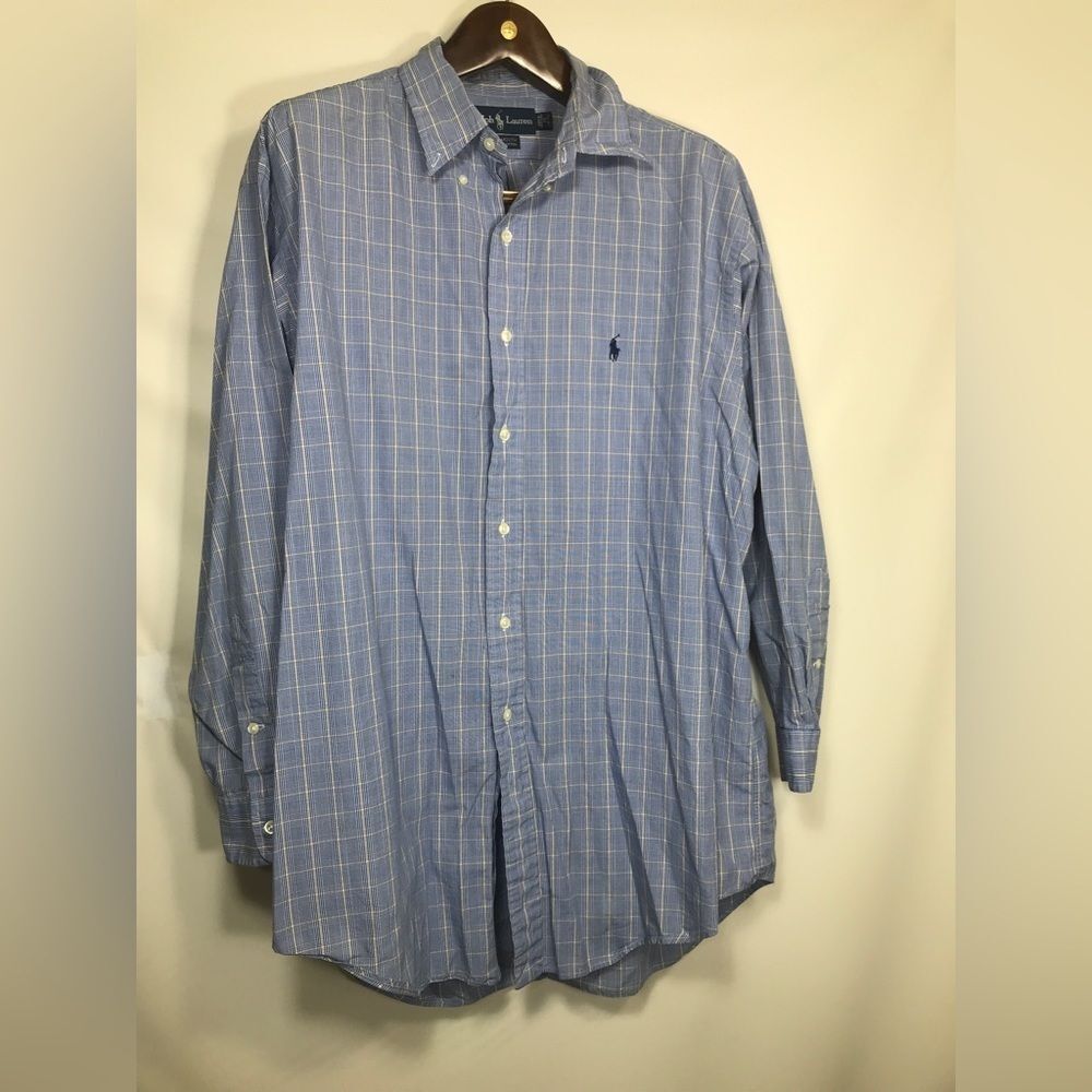 Polo Ralph Lauren Yarmouth Mens Blue Long Sleeve Button Up Shirt Sz 17-32/33